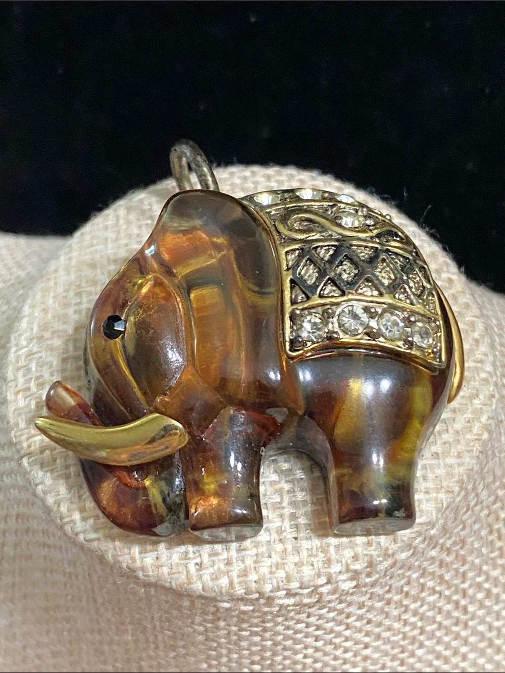 Gold-Tone Lucite Elephant Pendant with Crystal Accents